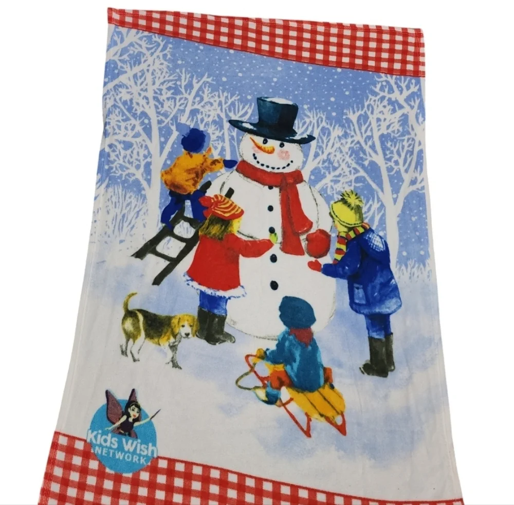 Vintage Kids Wish Network Throw Blanket Children Building A Snowman Christmas